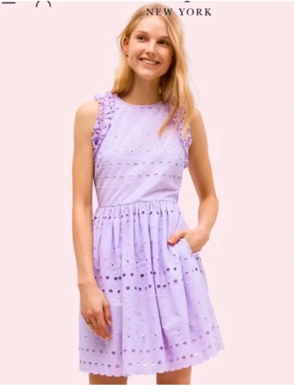 Kate spade New York Lavender Eyelet Dress with Ruffle Shoulders